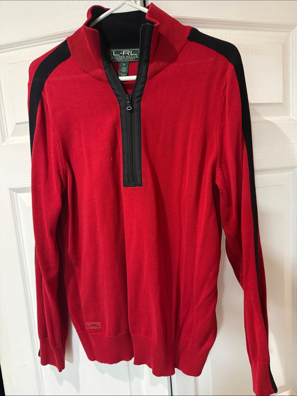 Lauren Ralph Lauren Red Half-Zip Sweater with Black Accents